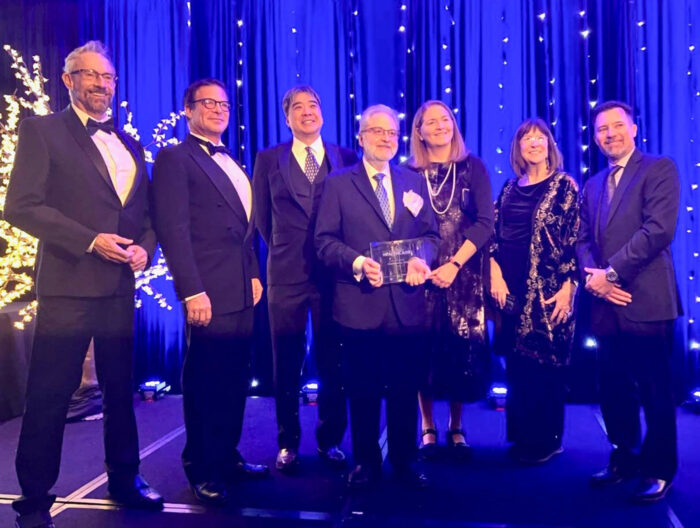 Brent Dethlefs, Dr. Terence Sanger, Dr. Raymond Wang, Dr. Jose Abdenur, Dr. Coleen Cunningham, Dr. Diane Nugent and Dr. Jason Knight celebrate Dr. Abdenur's award for "practioner of the year" from the Greater Irvine Chamber of Commerce