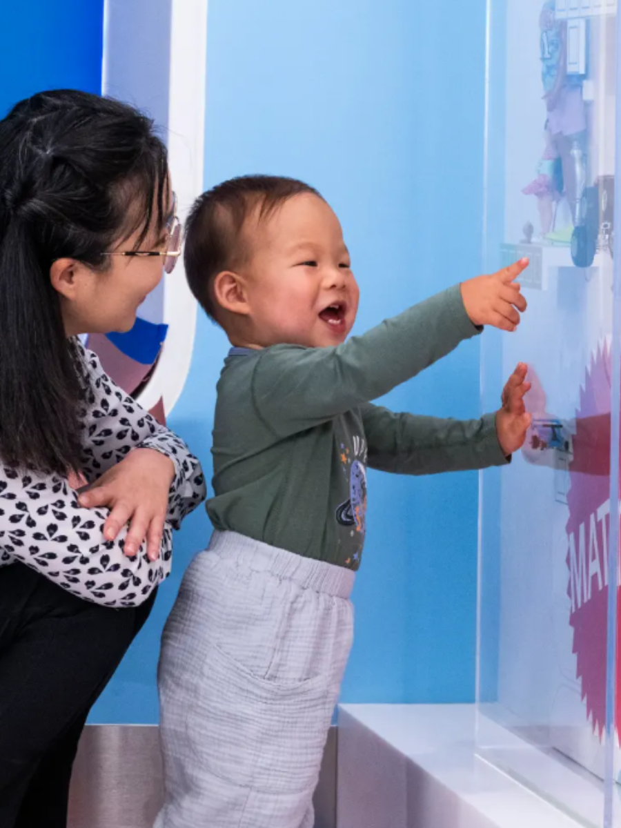 Cillian Li and his mom Angel check out a Mattel display in the lobby of the Southwest Tower at CHOC (Children’s Hospital of Orange County) in Orange, CA on Thursday, June 5, 2025. The facility includes a comprehensive outpatient imaging center, a dedicated Research Institute floor, oncology infusion services, multiple specialty clinics. (Photo by Paul Bersebach, Orange County Register/SCNG)